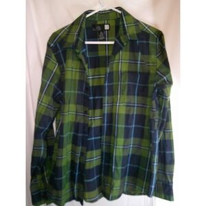 OP Plaid Flannel Shirt Long‎ Sleeve Button Up Green Blue Mens Size M